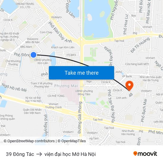 39 Đông Tác to viện đại học Mở Hà Nội map