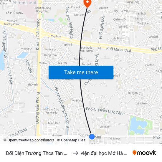 Đối Diện Trường Thcs Tân Mai to viện đại học Mở Hà Nội map