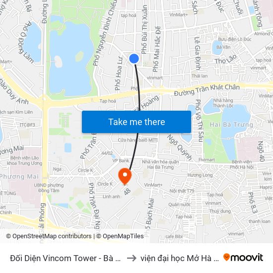 Đối Diện Vincom Tower - Bà Triệu to viện đại học Mở Hà Nội map