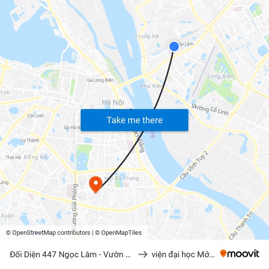 Đối Diện 447 Ngọc Lâm - Vườn Hoa Gia Lâm to viện đại học Mở Hà Nội map