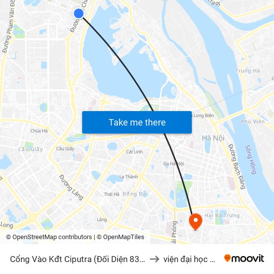 Cổng Vào Kđt Ciputra (Đối Diện 83 Nguyễn Hoàng Tôn) to viện đại học Mở Hà Nội map