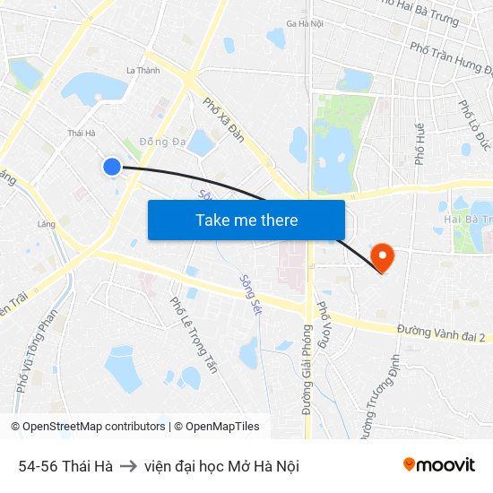 54-56 Thái Hà to viện đại học Mở Hà Nội map