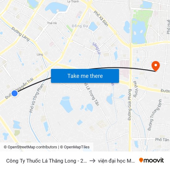 Công Ty Thuốc Lá Thăng Long - 235 Nguyễn Trãi to viện đại học Mở Hà Nội map