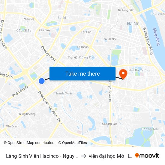 Làng Sinh Viên Hacinco - Nguyễn Tuân to viện đại học Mở Hà Nội map