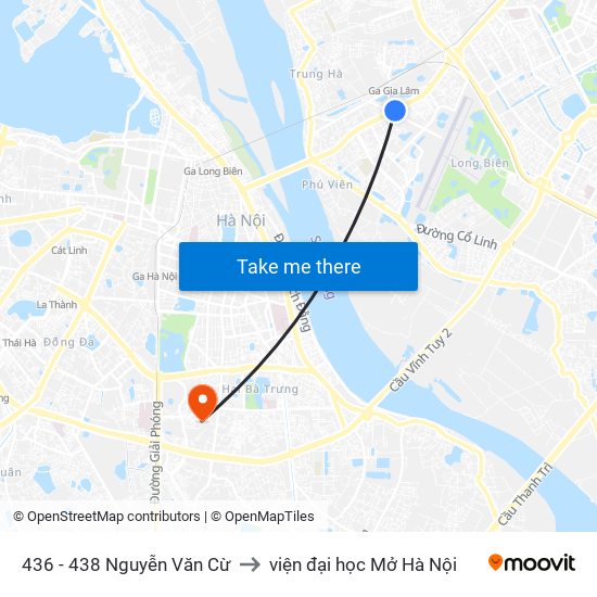 436 - 438 Nguyễn Văn Cừ to viện đại học Mở Hà Nội map