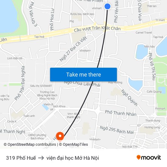 319 Phố Huế to viện đại học Mở Hà Nội map