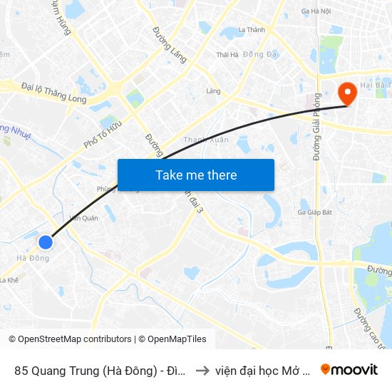 85 Quang Trung (Hà Đông) - Đình Cầu Đơ to viện đại học Mở Hà Nội map