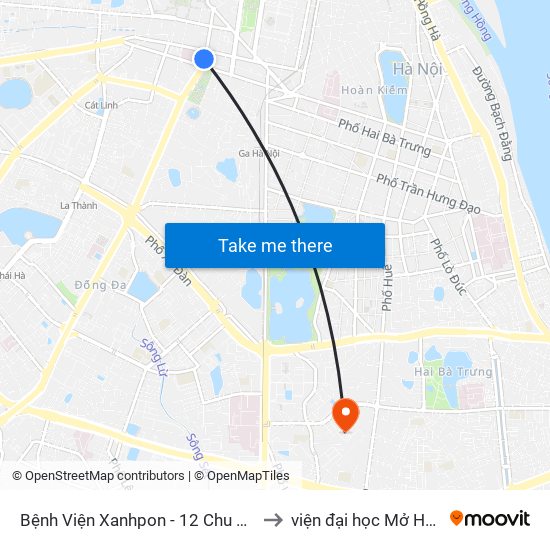 Bệnh Viện Xanhpon - 12 Chu Văn An to viện đại học Mở Hà Nội map