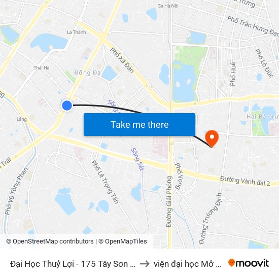 Đại Học Thuỷ Lợi - 175 Tây Sơn (Cột Sau) to viện đại học Mở Hà Nội map