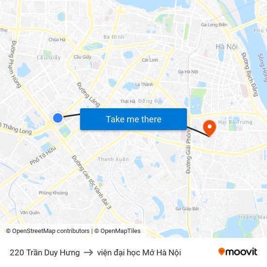 220 Trần Duy Hưng to viện đại học Mở Hà Nội map