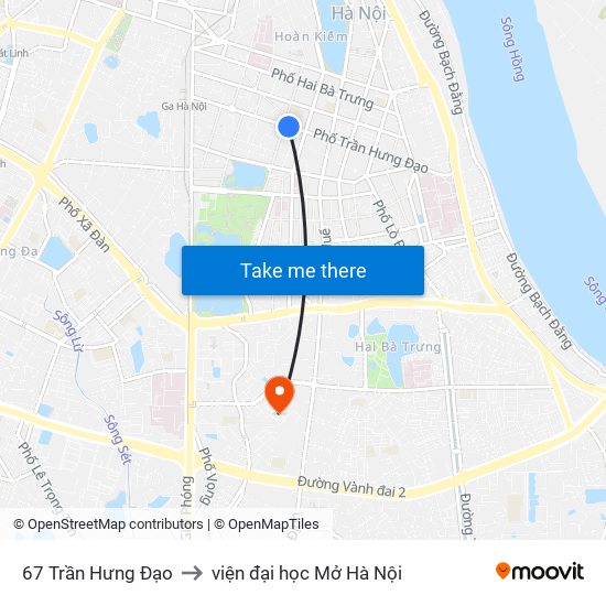 67 Trần Hưng Đạo to viện đại học Mở Hà Nội map