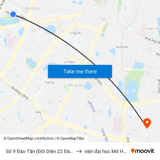 Số 9 Đào Tấn (Đối Diện 22 Đào Tấn) to viện đại học Mở Hà Nội map