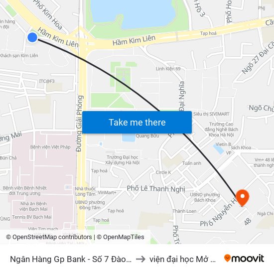 Ngân Hàng Gp Bank - Số 7 Đào Duy Anh to viện đại học Mở Hà Nội map