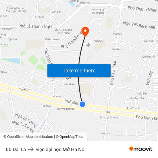 66 Đại La to viện đại học Mở Hà Nội map