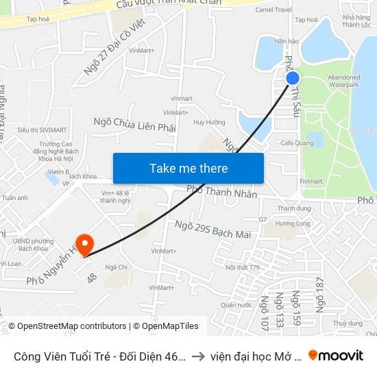 Công Viên Tuổi Trẻ - Đối Diện 46 Võ Thị Sáu to viện đại học Mở Hà Nội map