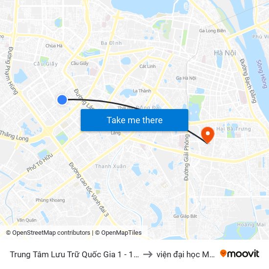 Trung Tâm Lưu Trữ Quốc Gia 1 - 18 Vũ Phạm Hàm to viện đại học Mở Hà Nội map