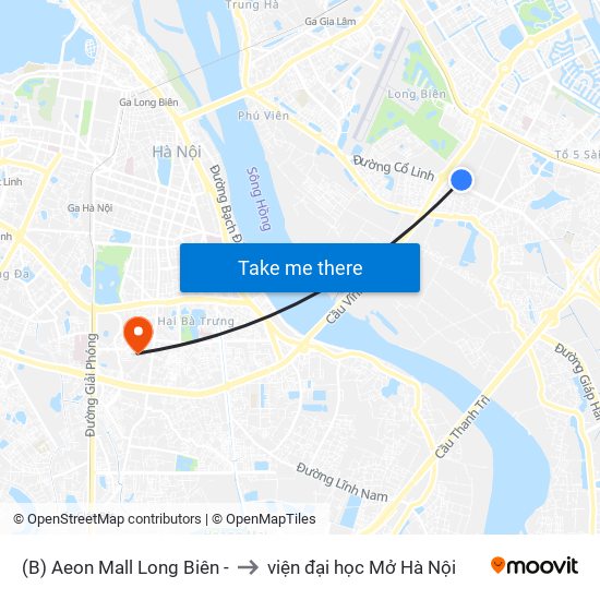 (B) Aeon Mall Long Biên - to viện đại học Mở Hà Nội map