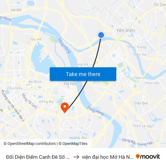 Đối Diện Điếm Canh Đê Số 18 to viện đại học Mở Hà Nội map