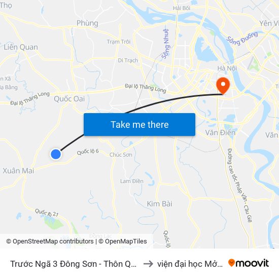 Trước Ngã 3 Đông Sơn - Thôn Quyết Thượng to viện đại học Mở Hà Nội map