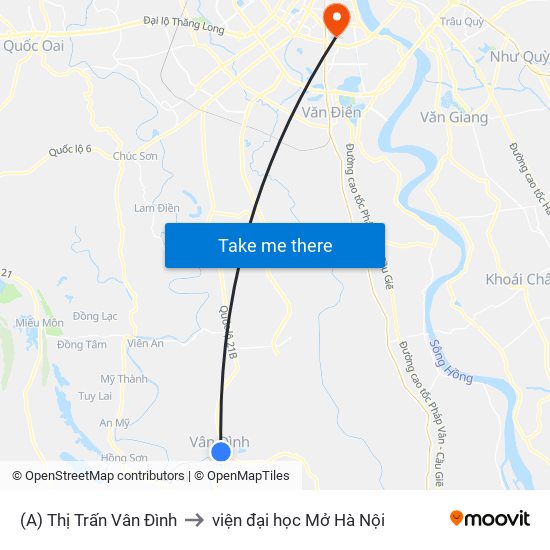 (A) Thị Trấn Vân Đình to viện đại học Mở Hà Nội map