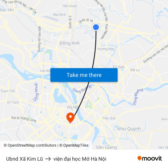 Ubnd Xã Kim Lũ to viện đại học Mở Hà Nội map