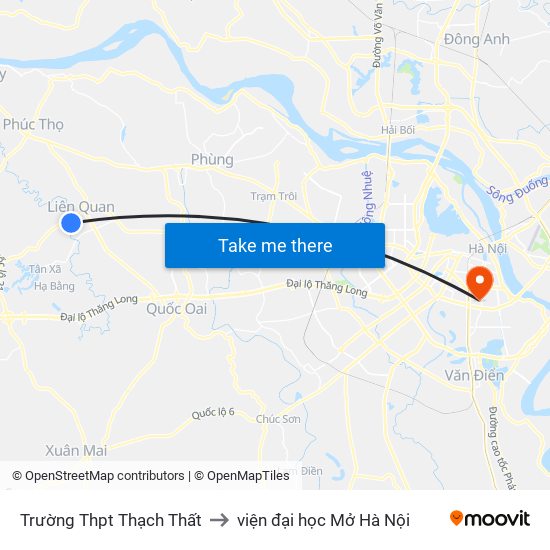 Trường Thpt Thạch Thất to viện đại học Mở Hà Nội map