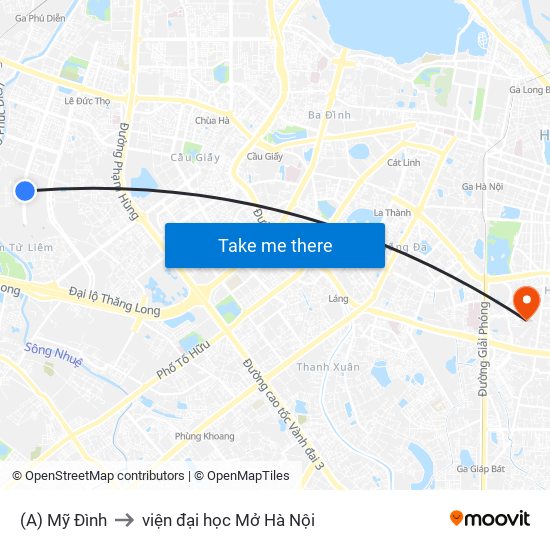 (A) Mỹ Đình to viện đại học Mở Hà Nội map