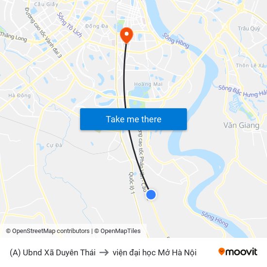 (A) Ubnd Xã Duyên Thái to viện đại học Mở Hà Nội map