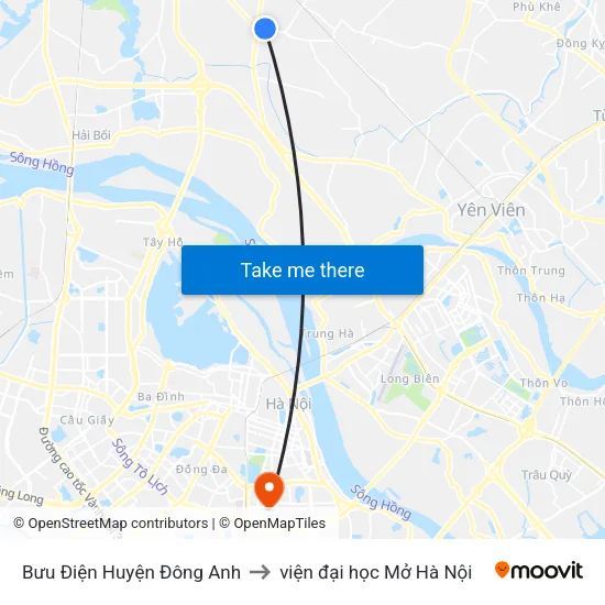Bưu Điện Huyện Đông Anh to viện đại học Mở Hà Nội map