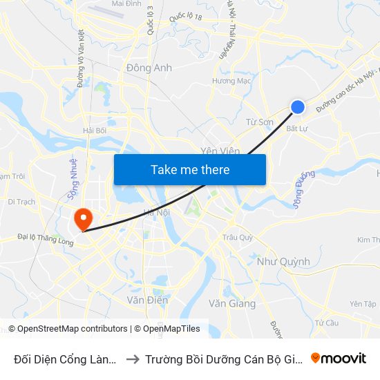 Đối Diện Cổng Làng Tiêu Sơn to Trường Bồi Dưỡng Cán Bộ Giáo Dục Hà Nội map