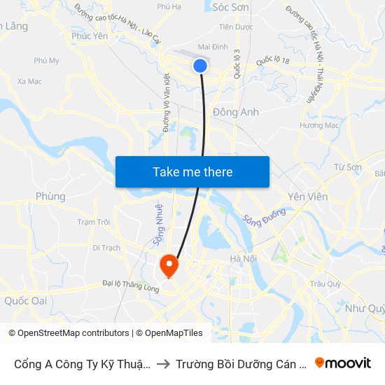 Cổng A Công Ty Kỹ Thuật Bay Vaeco Nội Bài to Trường Bồi Dưỡng Cán Bộ Giáo Dục Hà Nội map