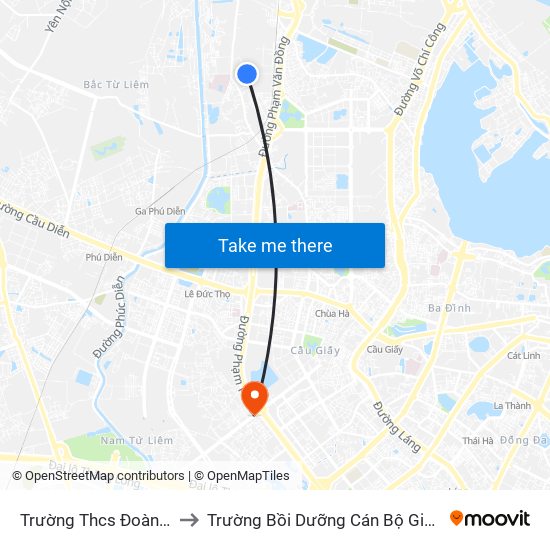 Trường Thcs Đoàn Thị Điểm to Trường Bồi Dưỡng Cán Bộ Giáo Dục Hà Nội map