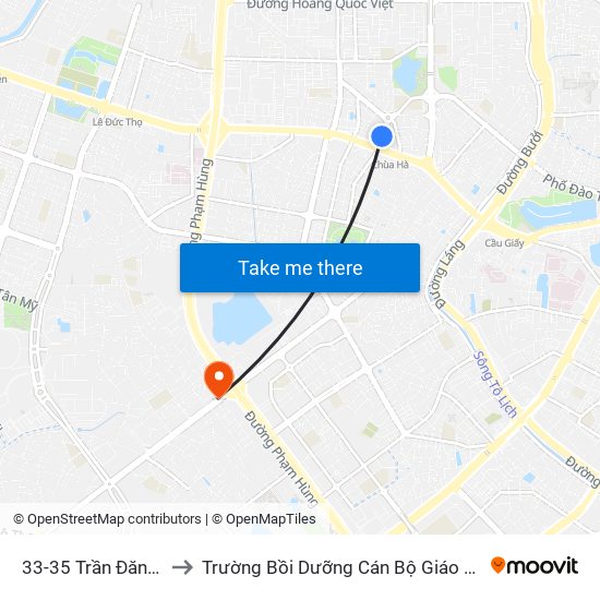33-35 Trần Đăng Ninh to Trường Bồi Dưỡng Cán Bộ Giáo Dục Hà Nội map