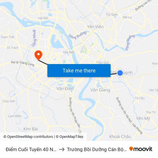 Điểm Cuối Tuyến 40 Như Quỳnh - Ql5 to Trường Bồi Dưỡng Cán Bộ Giáo Dục Hà Nội map