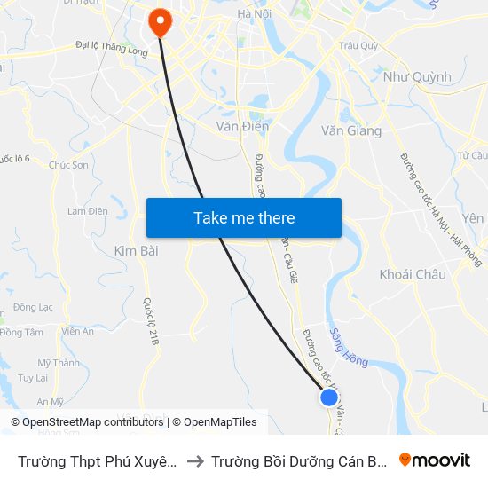 Trường Thpt Phú Xuyên A - Quốc Lộ 1a to Trường Bồi Dưỡng Cán Bộ Giáo Dục Hà Nội map