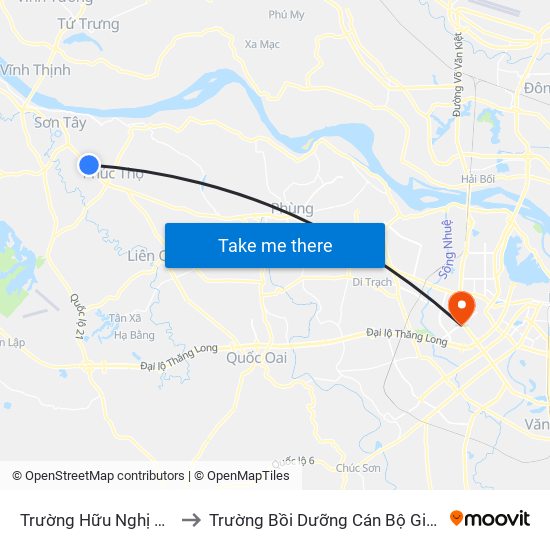 Trường Hữu Nghị T78 - Ql32 to Trường Bồi Dưỡng Cán Bộ Giáo Dục Hà Nội map