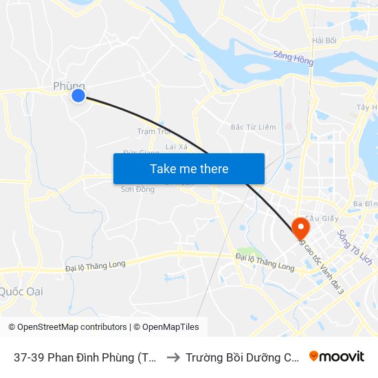 37-39 Phan Đình Phùng (Thị Trấn Phùng) - Quốc Lộ 32 to Trường Bồi Dưỡng Cán Bộ Giáo Dục Hà Nội map