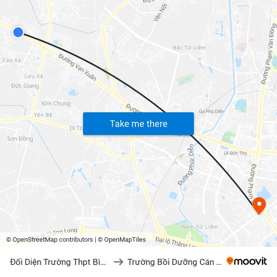 Đối Diện Trường Thpt Bình Minh - Quốc Lộ 32 to Trường Bồi Dưỡng Cán Bộ Giáo Dục Hà Nội map