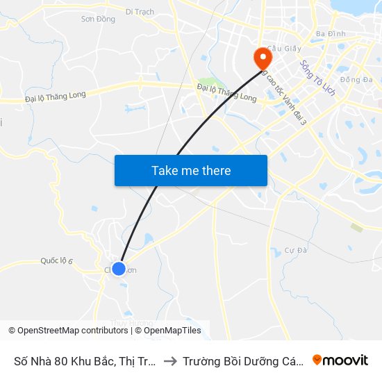 Số Nhà 80 Khu Bắc, Thị Trấn Chúc Sơn - Quốc Lộ 6 to Trường Bồi Dưỡng Cán Bộ Giáo Dục Hà Nội map