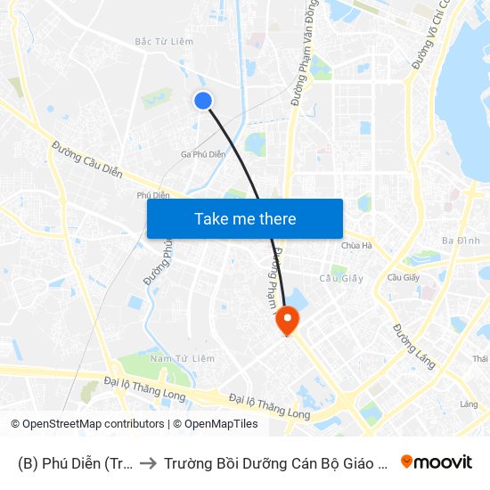 (B) Phú Diễn (Trại Gà) to Trường Bồi Dưỡng Cán Bộ Giáo Dục Hà Nội map