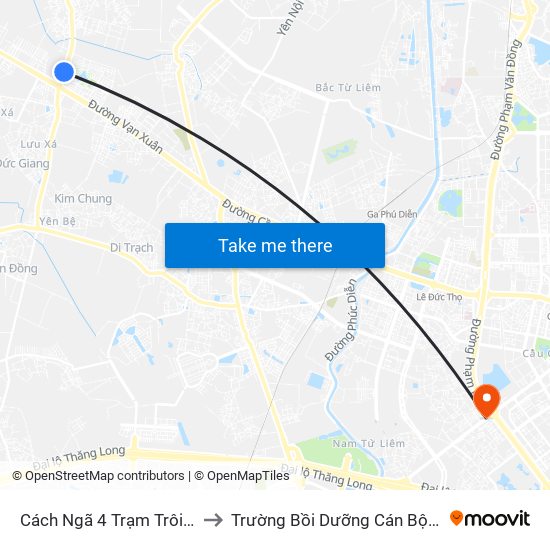 Cách Ngã 4 Trạm Trôi 250 - Tân Lập to Trường Bồi Dưỡng Cán Bộ Giáo Dục Hà Nội map