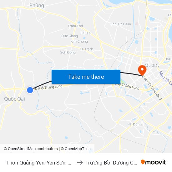 Thôn Quảng Yên, Yên Sơn, Quốc Oai - Đại Lộ Thăng Long to Trường Bồi Dưỡng Cán Bộ Giáo Dục Hà Nội map