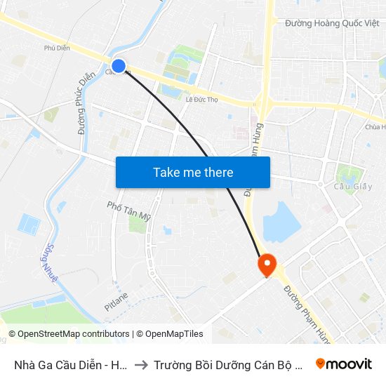 Nhà Ga Cầu Diễn - Hồ Tùng Mậu to Trường Bồi Dưỡng Cán Bộ Giáo Dục Hà Nội map