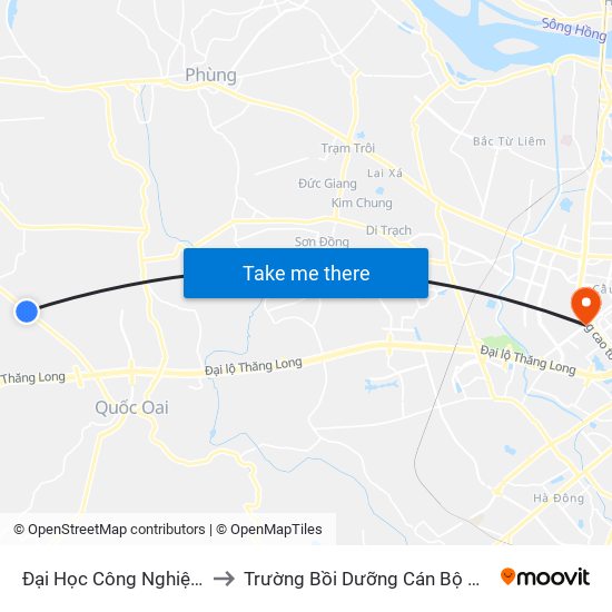 Đại Học Công Nghiệp Việt Hung to Trường Bồi Dưỡng Cán Bộ Giáo Dục Hà Nội map