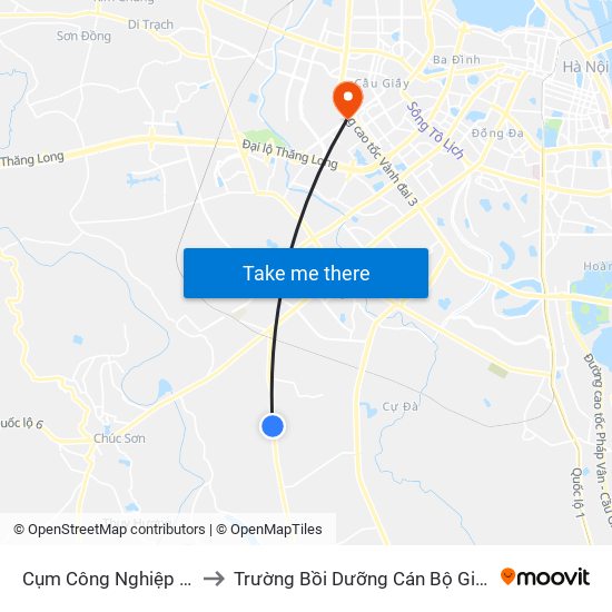 Cụm Công Nghiệp Thanh Oai to Trường Bồi Dưỡng Cán Bộ Giáo Dục Hà Nội map