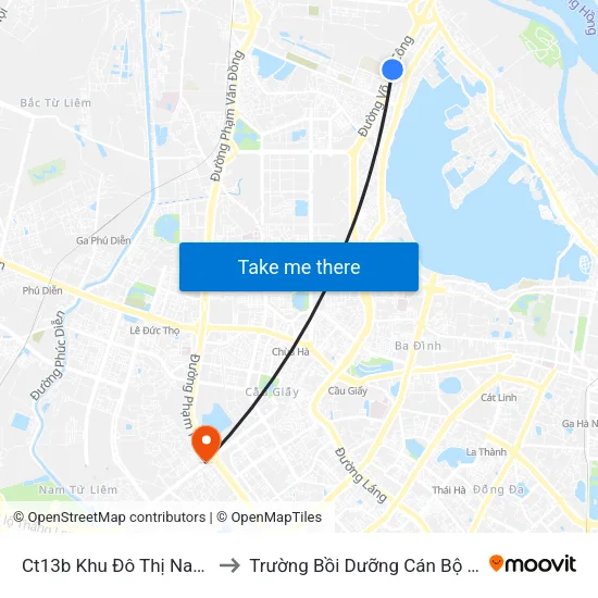 Ct13b Khu Đô Thị Nam Thăng Long to Trường Bồi Dưỡng Cán Bộ Giáo Dục Hà Nội map