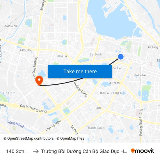 140 Sơn Tây to Trường Bồi Dưỡng Cán Bộ Giáo Dục Hà Nội map