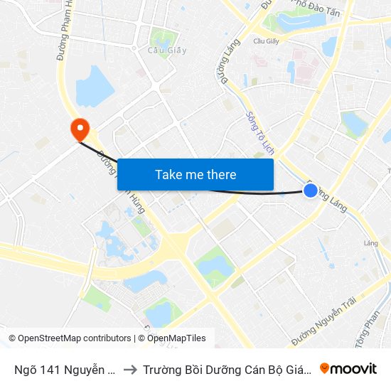 Ngõ 141 Nguyễn Ngọc Vũ to Trường Bồi Dưỡng Cán Bộ Giáo Dục Hà Nội map