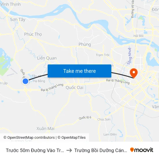 Trước 50m Đường Vào Trường Đh Fpt, Hòa Lạc to Trường Bồi Dưỡng Cán Bộ Giáo Dục Hà Nội map
