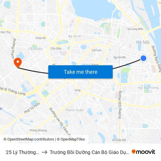 25 Lý Thường Kiệt to Trường Bồi Dưỡng Cán Bộ Giáo Dục Hà Nội map